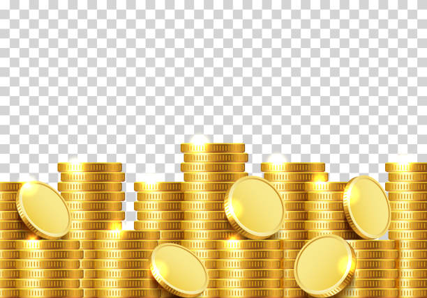 ilustrações de stock, clip art, desenhos animados e ícones de a lot of coins on a transparent background. - coin stack change heap