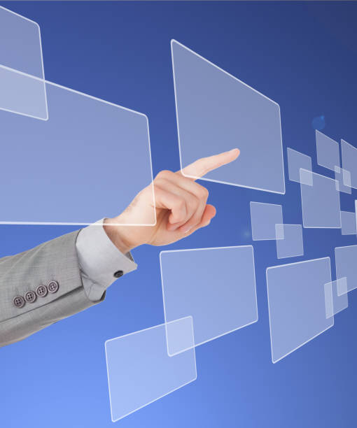 istock Finger pointing to a square against blue background 848910344