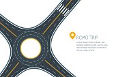 Roundabout road junction, isolated on white background. Vector flat style illustration with copy space.