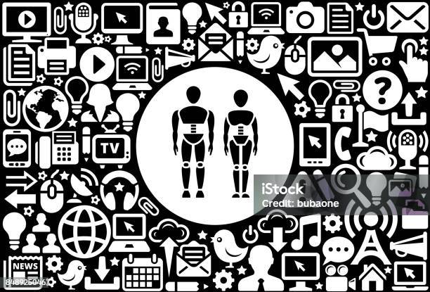 Robot S Icon Black And White Internet Technology Background Stock Illustration - Download Image Now