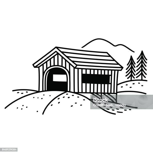 Covered Bridge Illustration Stock Illustration - Download Image Now - Covered Bridge, Clip Art, Vector