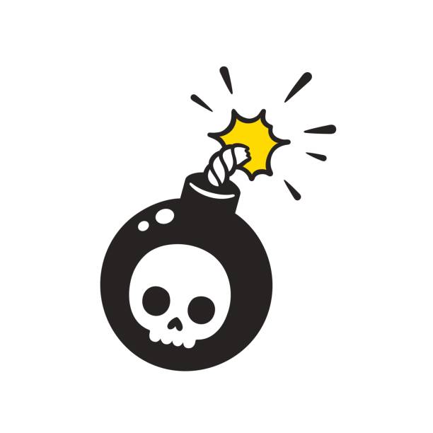Cartoon bomb drawing Cartoon comic style bomb with skull drawing and burning wick. Isolated vector illustration. fuse cartoons stock illustrations