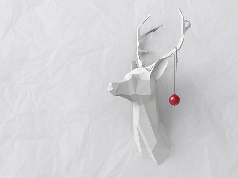 Low poly, origami deer, christmas background