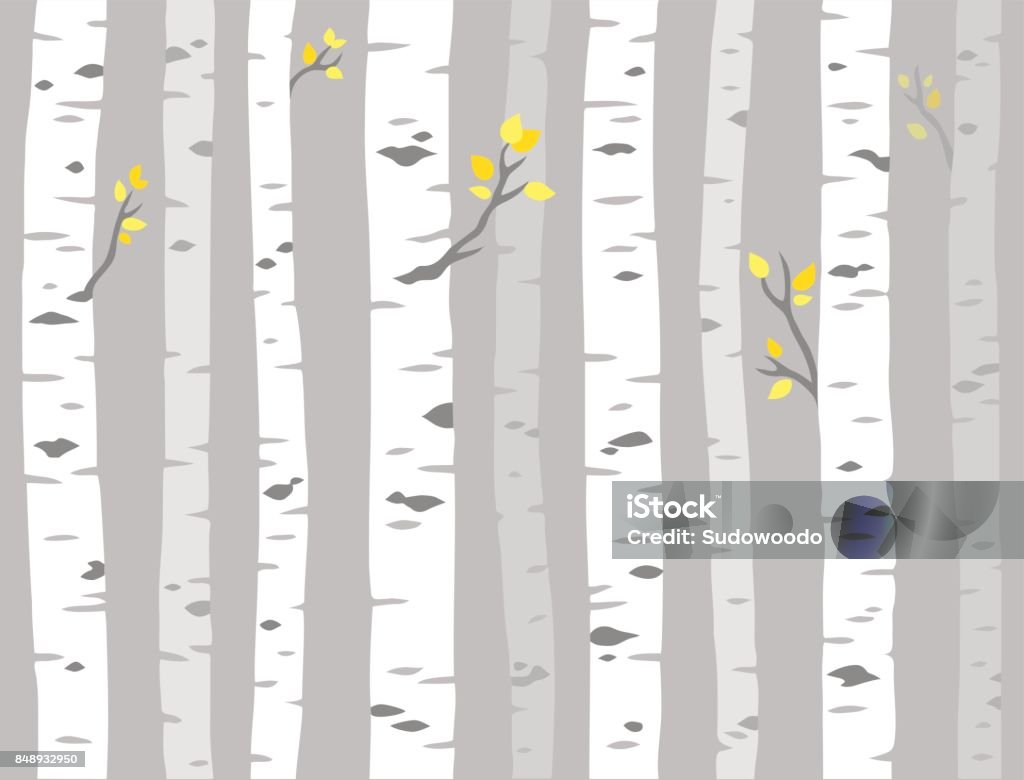 Aspen tree pattern Aspen or birch grove seamless pattern. Tree trunks on gray background, simple vector illustration. Aspen Tree stock vector