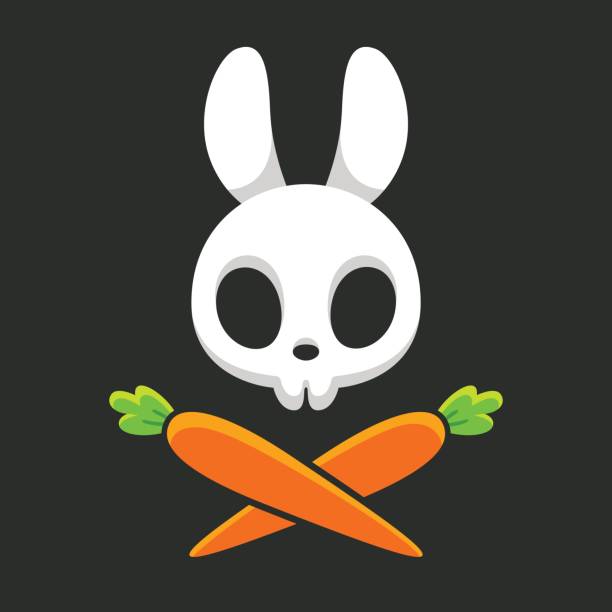 Rabbit skull with carrots Cartoon rabbit skull with carrots, cute Jolly Roger design. Halloween vector illustration. cartoon skull stock illustrations