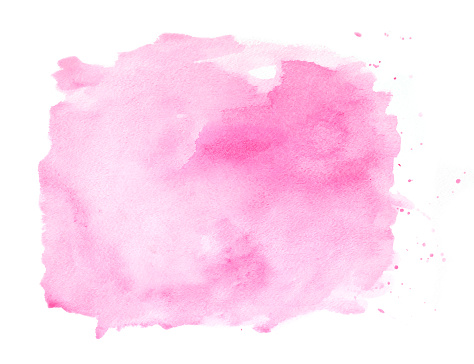 Pink watercolor splatter transparent with layers and splashes on white watercolor paper. My own work.