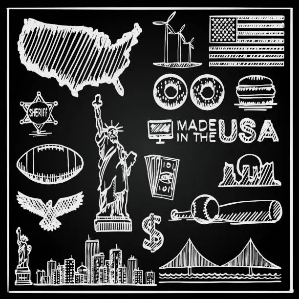 Vector illustration of Chalkboard Collection of icons the United States.