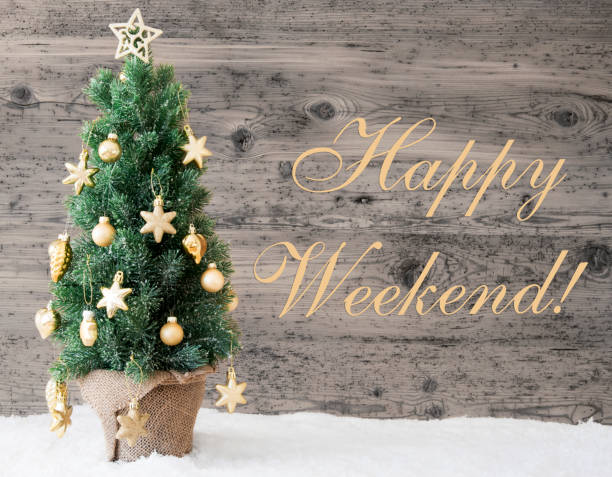 istock Golden Decorated Christmas Tree, Text Happy Weekend 848964836