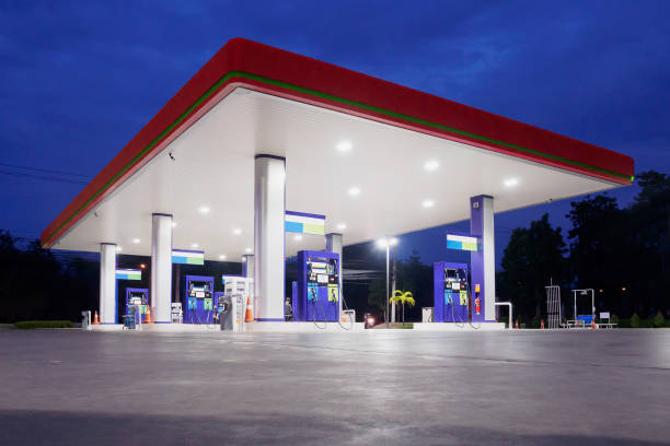 istock Gas station at night time 848973992