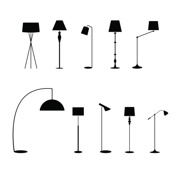 Standing lampshade icon set. Vector illustration of fashion collection electric floor lamp pictogram on white Standing lampshade icon set. Vector illustration of fashion collection electric floor lamp pictogram on white lamp shade stock illustrations