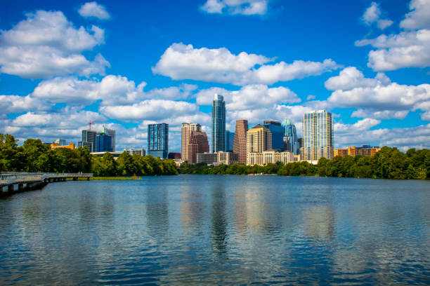 istock Austin Texas Amazing Downtown City Blue Sky with Partly Cloudy Deep Blue Texas Sky 848981390