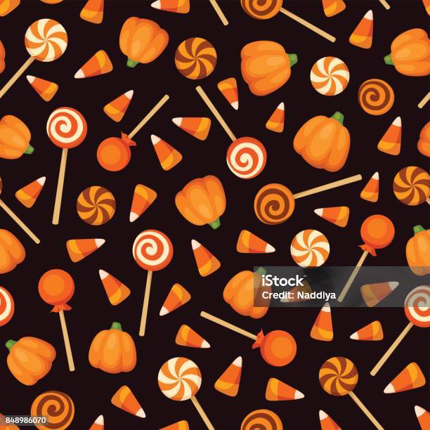 Seamless Background With Orange Halloween Candies Vector Illustration Stock Illustration - Download Image Now
