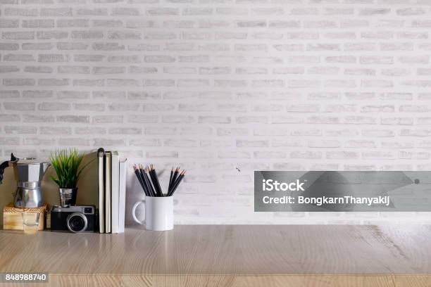 Mock Up Desk Work Space Stock Photo - Download Image Now - Desk, Office, Plant