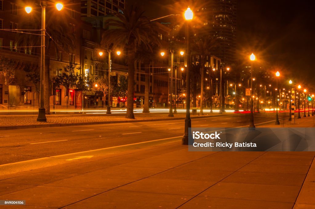 San Francisco City lights with large amounts of fog San Francisco City lights Architecture Stock Photo