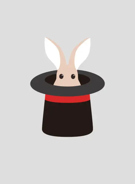 Vector illustration of Portrait of rabbit, sitting on the hat, watching, cool style