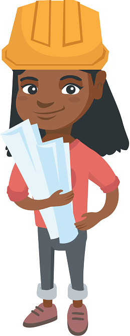 Little African Engineer Girl Holding Paper Plans Stock Illustration -  Download Image Now - Engineer, Child, Construction Industry - iStock