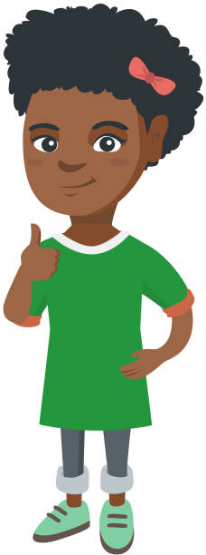 illustrazioni stock, clip art, cartoni animati e icone di tendenza di bambina afro-americana che rinuncia al pollice in su - human hand thumbs up african descent white background