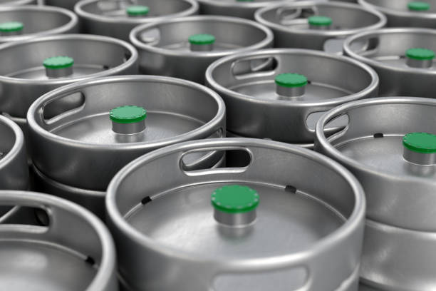 istock Metal beer kegs background 849025056