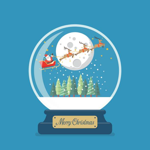 Merry christmas glass ball with Santa sleigh against the moon. Vector illustration vector art illustration
