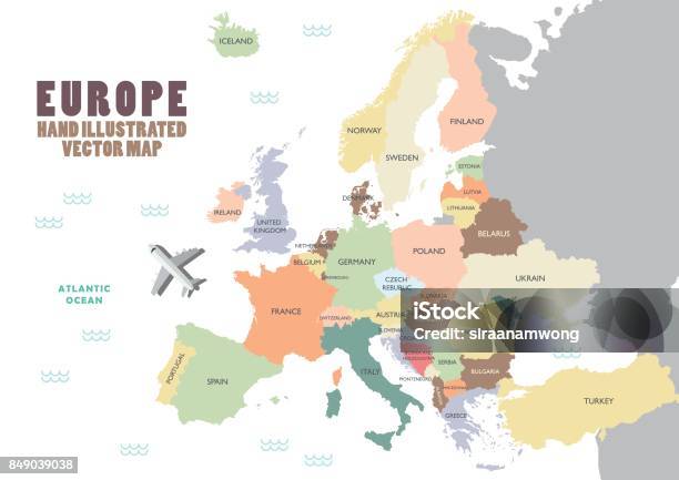 Vetores de Mapa Da Europa Com Cor E Nome e mais imagens de Mapa - Mapa, Europa - Locais geográficos, Finlândia