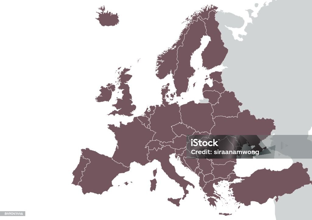 Detaillierte Karte Europa - Lizenzfrei Europa - Kontinent Vektorgrafik