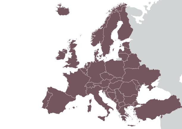 europa szczegółowa mapa - norway island nordic countries horizontal stock illustrations