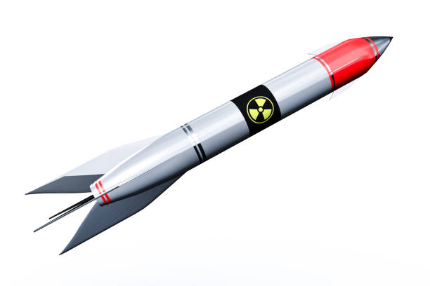 istock Intercontinental nuclear rocket flies up isolated on white background. 3d Illustration 849048572