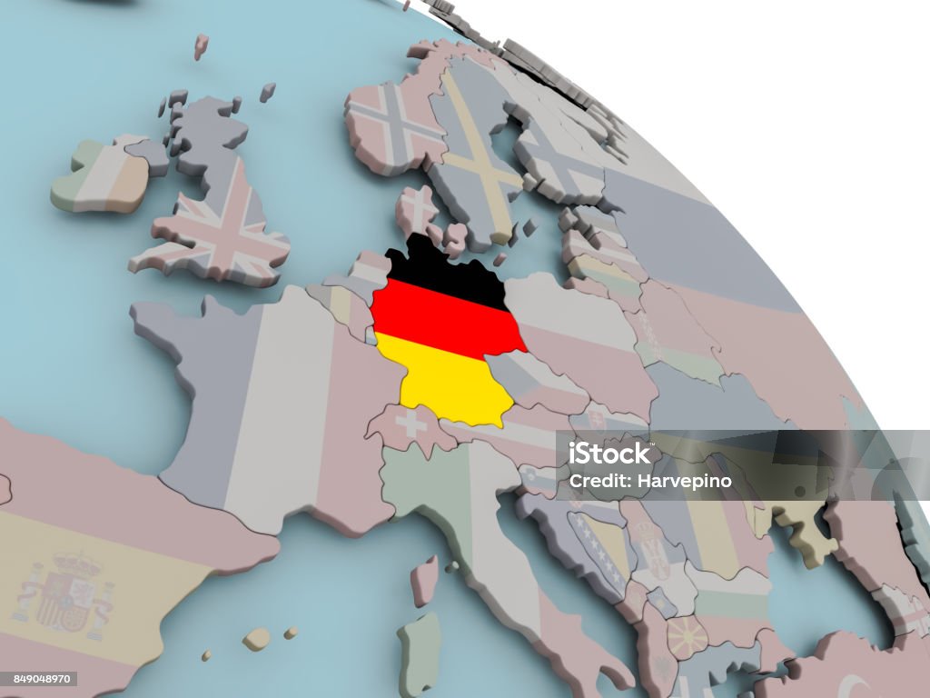 Mappa della Germania con bandiera - Foto stock royalty-free di Carta geografica