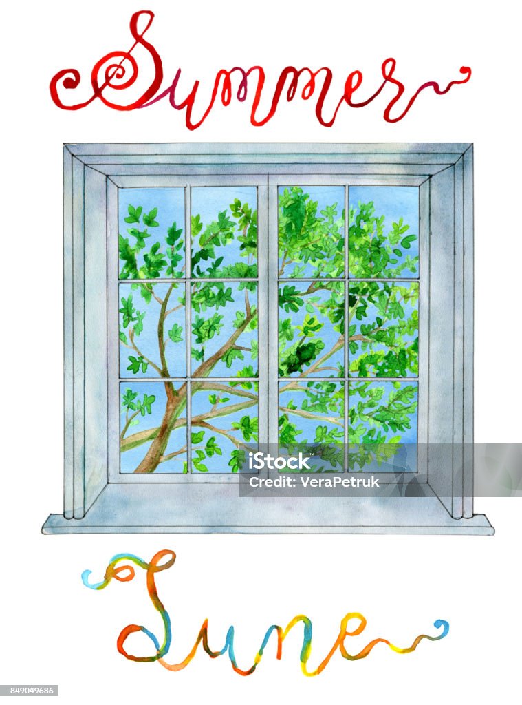 June Window View June Concept Window And Summer Tree Branch With Leaves Stock ...