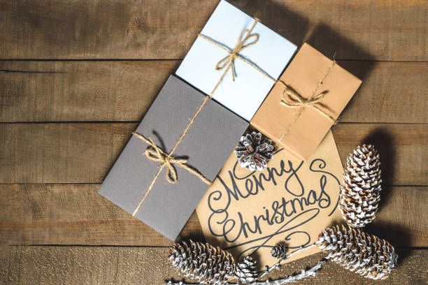 istock Christmas composition, top view, pastel colors on a wooden background 849067038