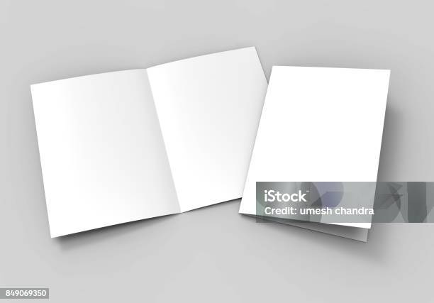 A3 A4 A5 Halffold Or Byfold Brochure Blank White Template For Mock Up And Presentation Design 3d Illustration Stock Photo - Download Image Now