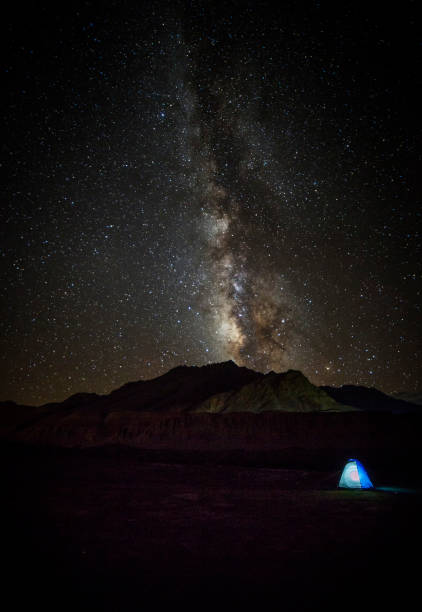 istock Milky way star shining above illuminated tents 849071074