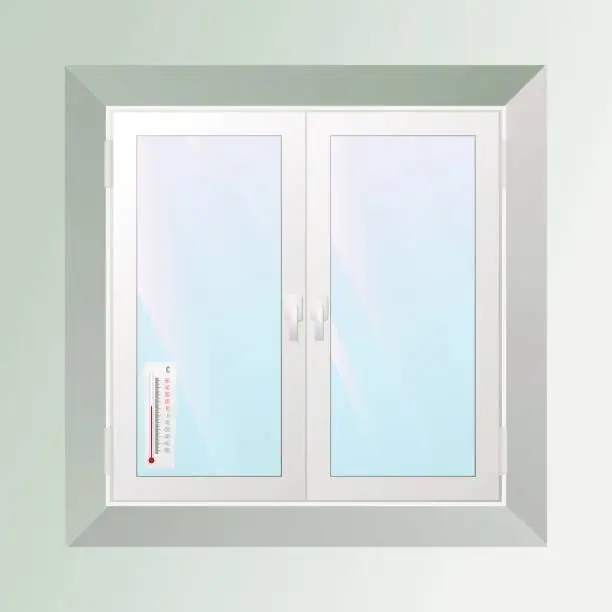 Vector illustration of Alcohol thermometer outside the window. Celsius.