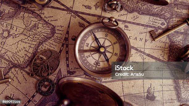 Vintage Photos Stock Photo - Download Image Now - Navigational Compass, Globe - Navigational Equipment, Old