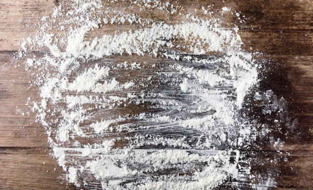 istock Top view flat lay flour on wooden table 849096758