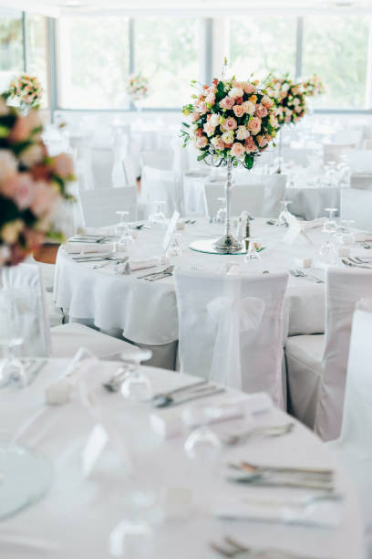 istock Beautiful wedding tables and roses 849098642