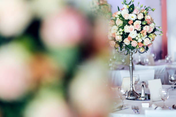 istock Beautiful wedding tables and roses 849098676