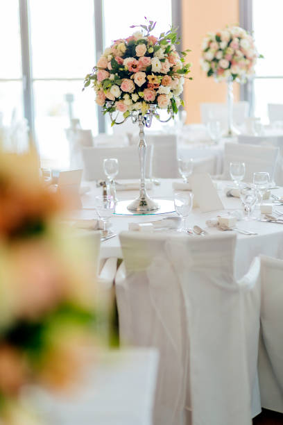 istock Beautiful wedding tables and roses 849098702