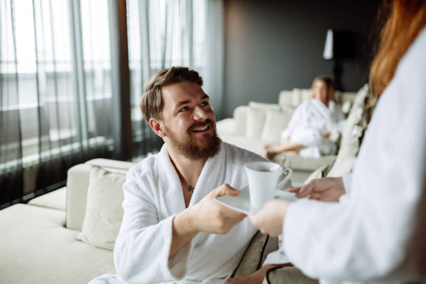 istock Handsome man drinking tea in morning resting room 849101812