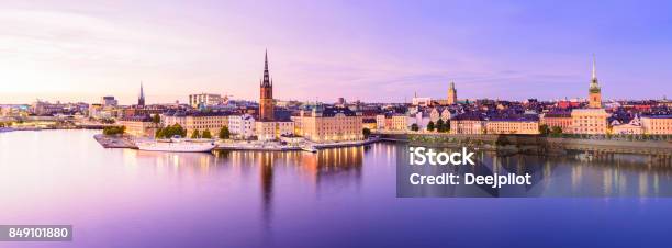 Riddarholmen And Gamla Stan City Skyline In Stockholm At Twilight Sweden Stock Photo - Download Image Now