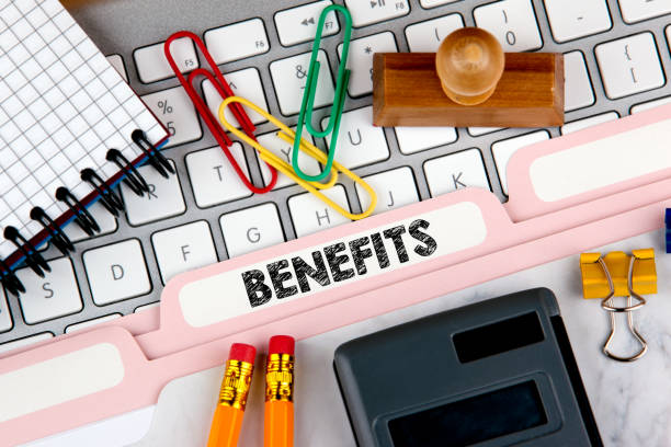 istock Benefits concept. Folder Register on Background of Computer Keyboard 849106576