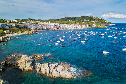 Aerial view of the village of Calella de Palafrugell, Costa Brava.