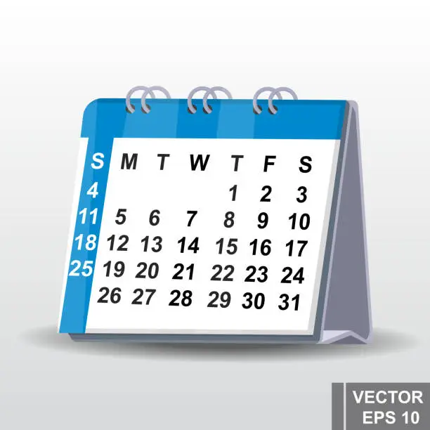 Vector illustration of Desk calendar. A cartoon. Isolated on a gray background.
