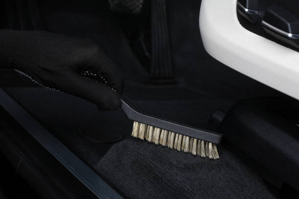 istock Car service. Cleaning of  interior by a scrubbing brush 849121008