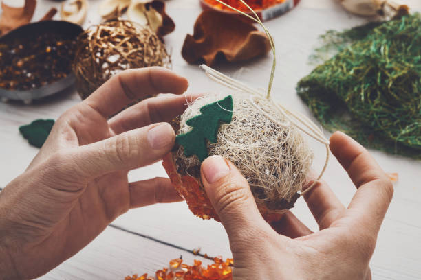 istock Creative diy hobby. Handmade craft christmas decoration, balls a 849121680