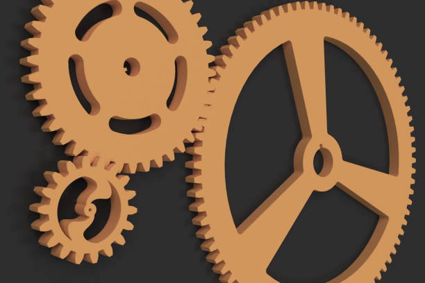 istock Set of whiorange te gears and cogs on black background 849124874