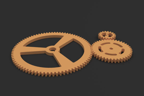 istock Set of whiorange te gears and cogs on black background 849125042
