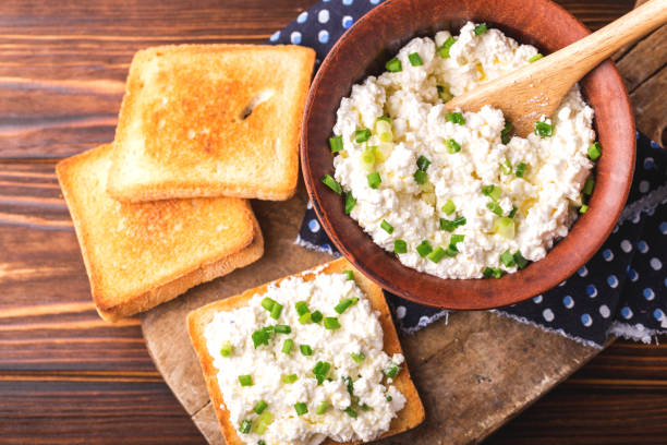 istock Goat cream cheese with green onions, dip sauce 849129724