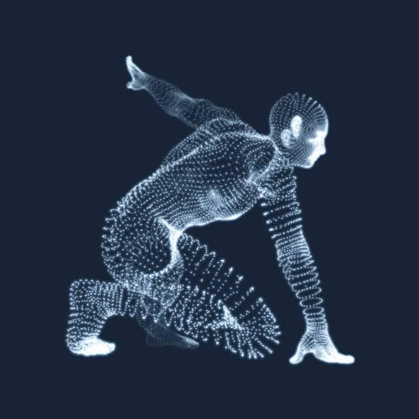 istock Athlete at Starting Position Ready to Start a Race. Runner Ready for Sports Exercise. Human Body Wire Model. Sport Symbol. 3d Vector Illustration. 849130072