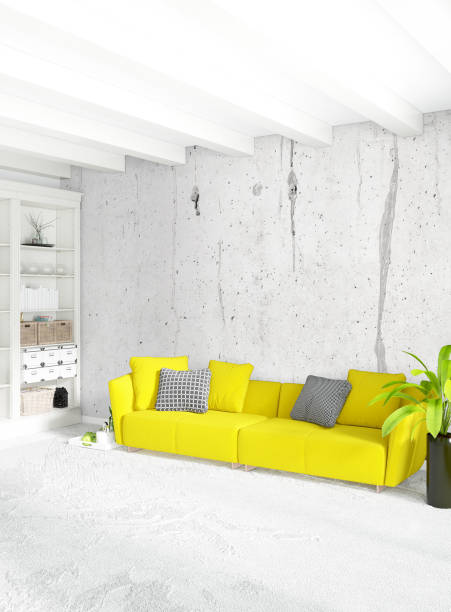 istock White bedroom minimal style Interior design with wood wall and grey sofa. 3D Rendering. 3D illustration 849133748